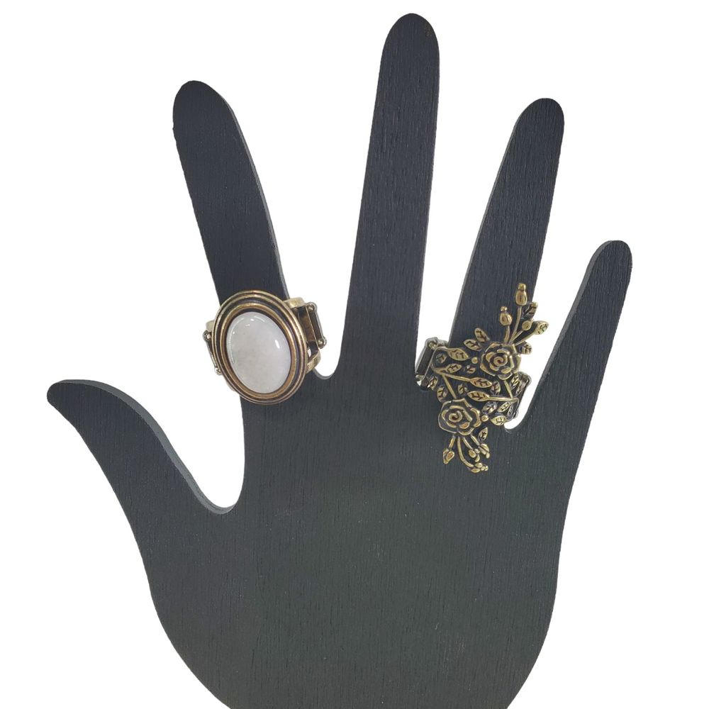 Bundle of 2 Stretch Rings Bronze Statement Large Oversized Jumbo Floral